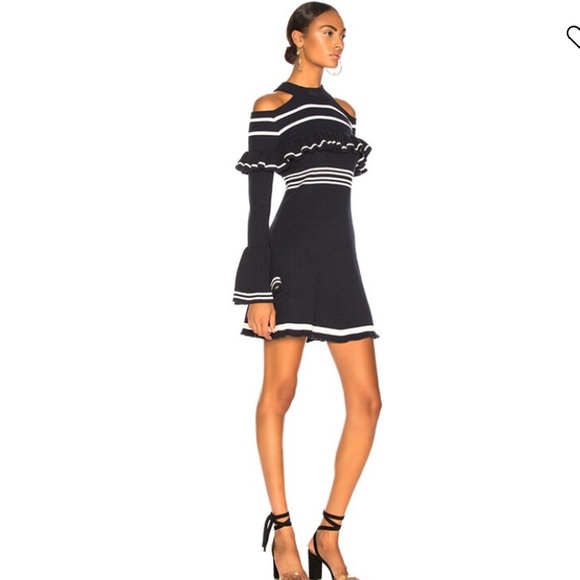 ❤️Self-Portrait Stripe Frill Cold Shoulder Sweater Dress❤️ - Picture 2 of 5